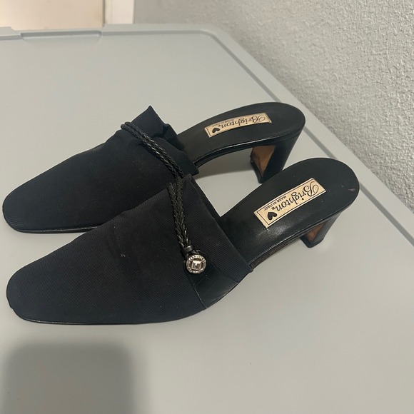 Brighton Mules Slides Black Fabric Braided Detail Heeled Shoes Size 10 - Picture 2 of 5